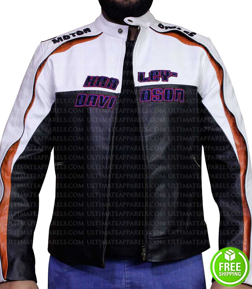 BLACK AND WHITE MOTORCYCLE LEATHER JACKET