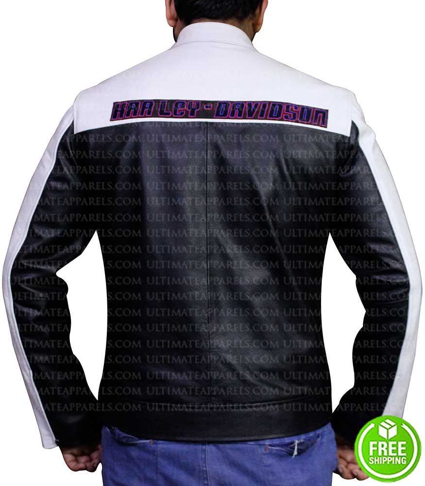 BLACK AND WHITE MOTORCYCLE LEATHER JACKET