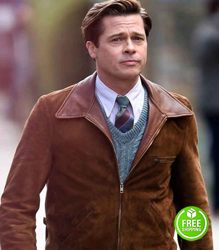 ALLIED BRAD PITT (MAX VATAN) BROWN SUEDE LEATHER JACKET