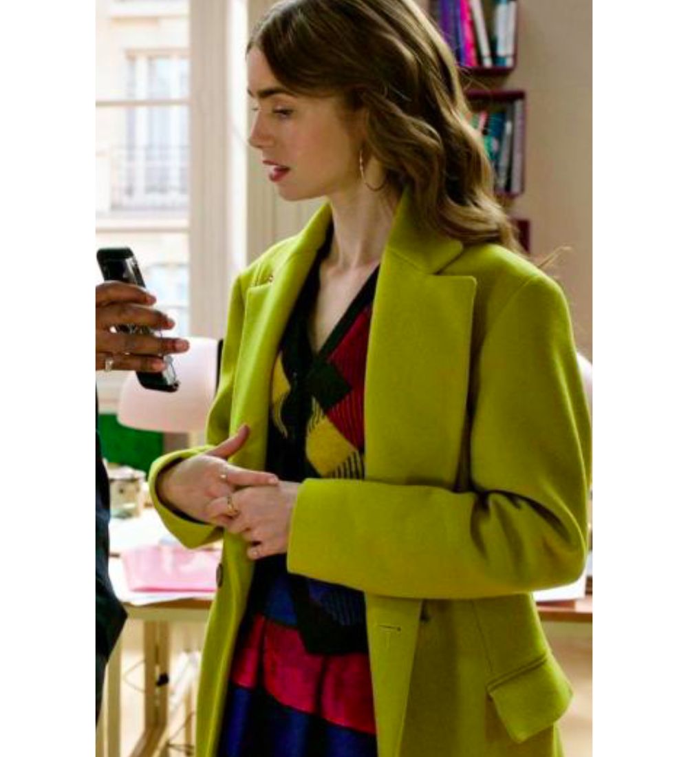 Emily in Paris Lily Collins (Emily Cooper) Green Wool Coat