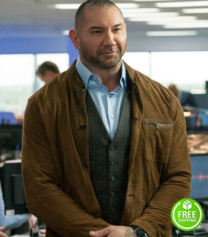 MY SPY DAVE BAUTISTA (JJ) BROWN SUEDE JACKET