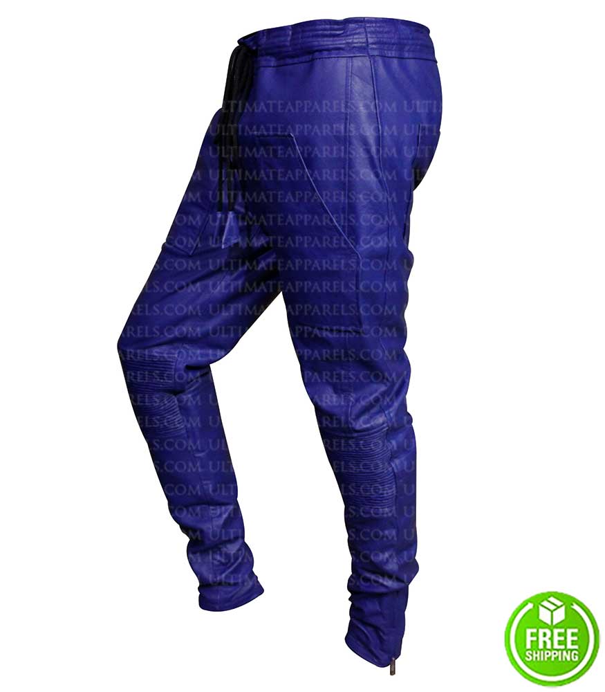 JUSTIN BIEBER BLUE LEATHER TROUSER