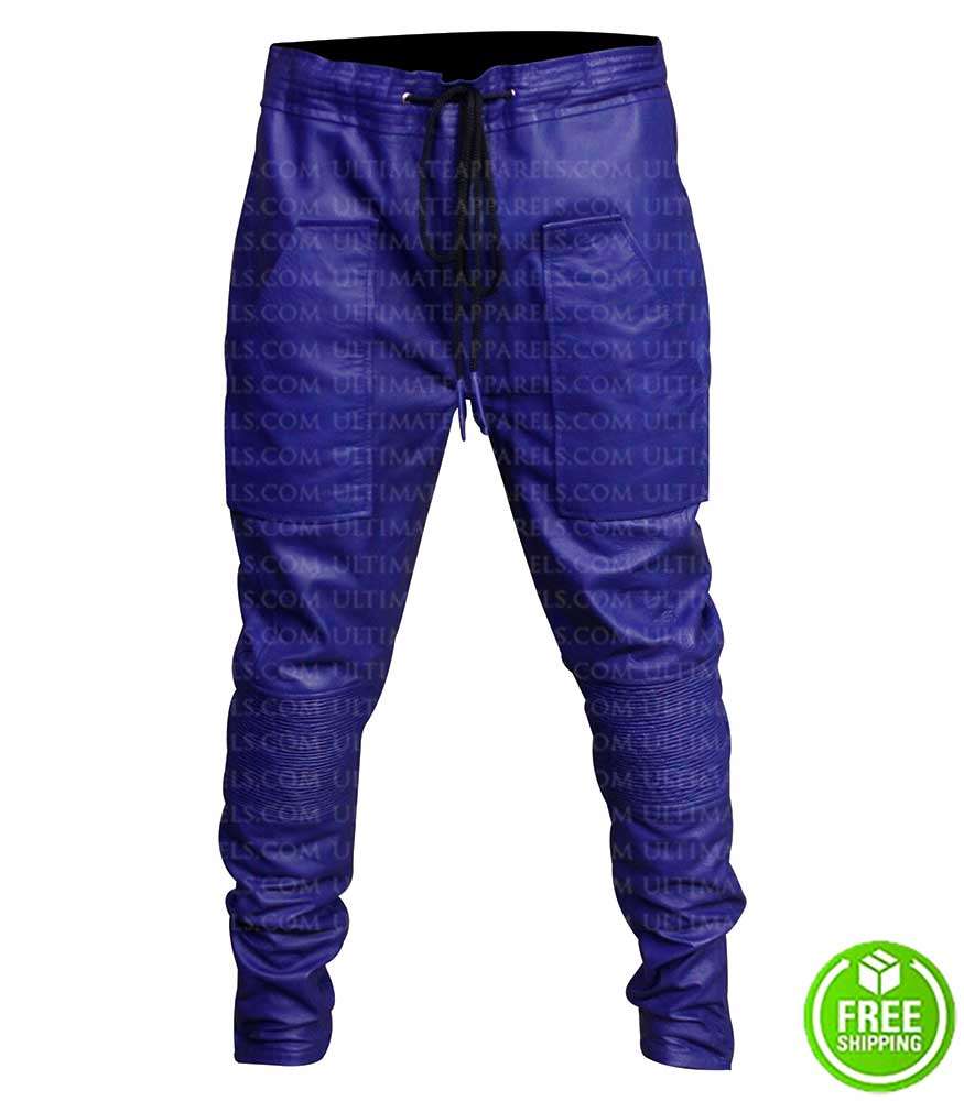 JUSTIN BIEBER BLUE LEATHER TROUSER