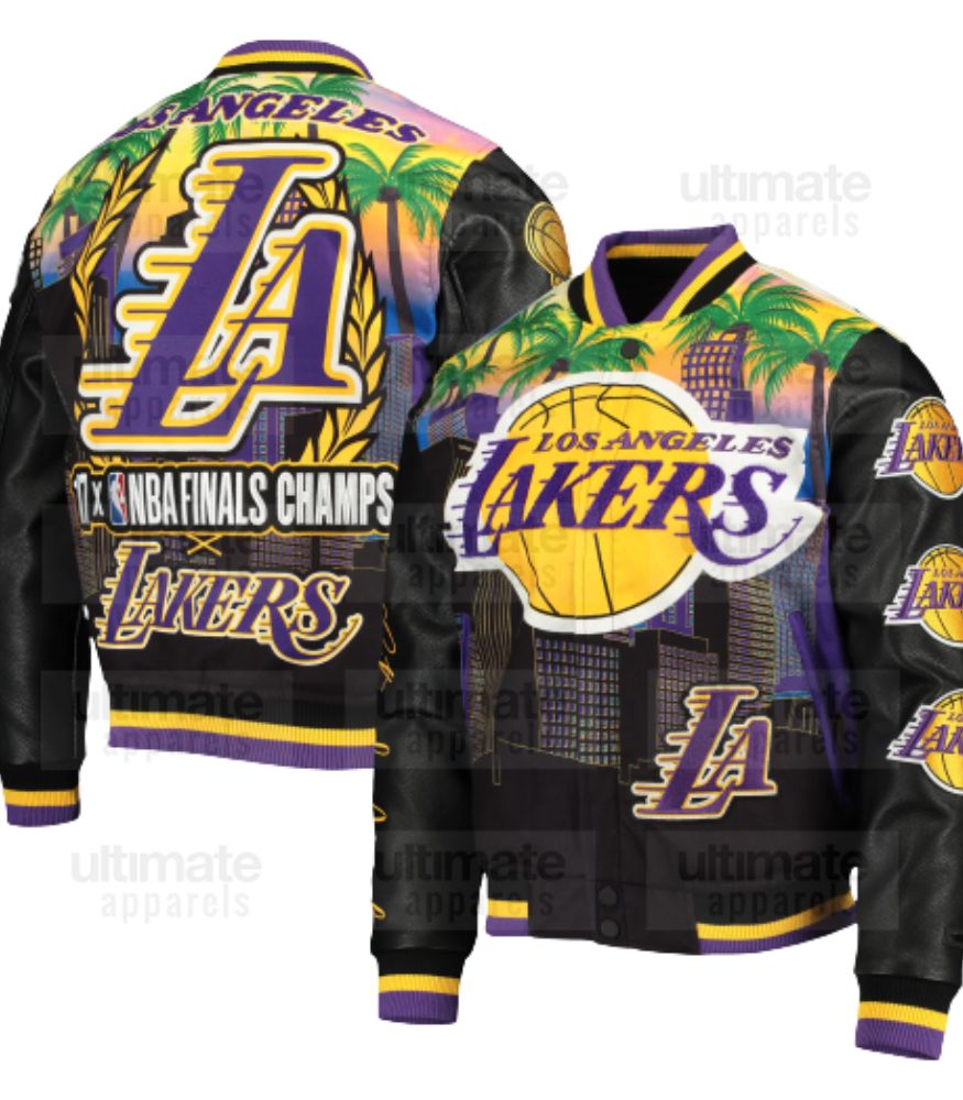 Men's Los Angeles Lakers Remix Palm Trees Black Varsity Jacket