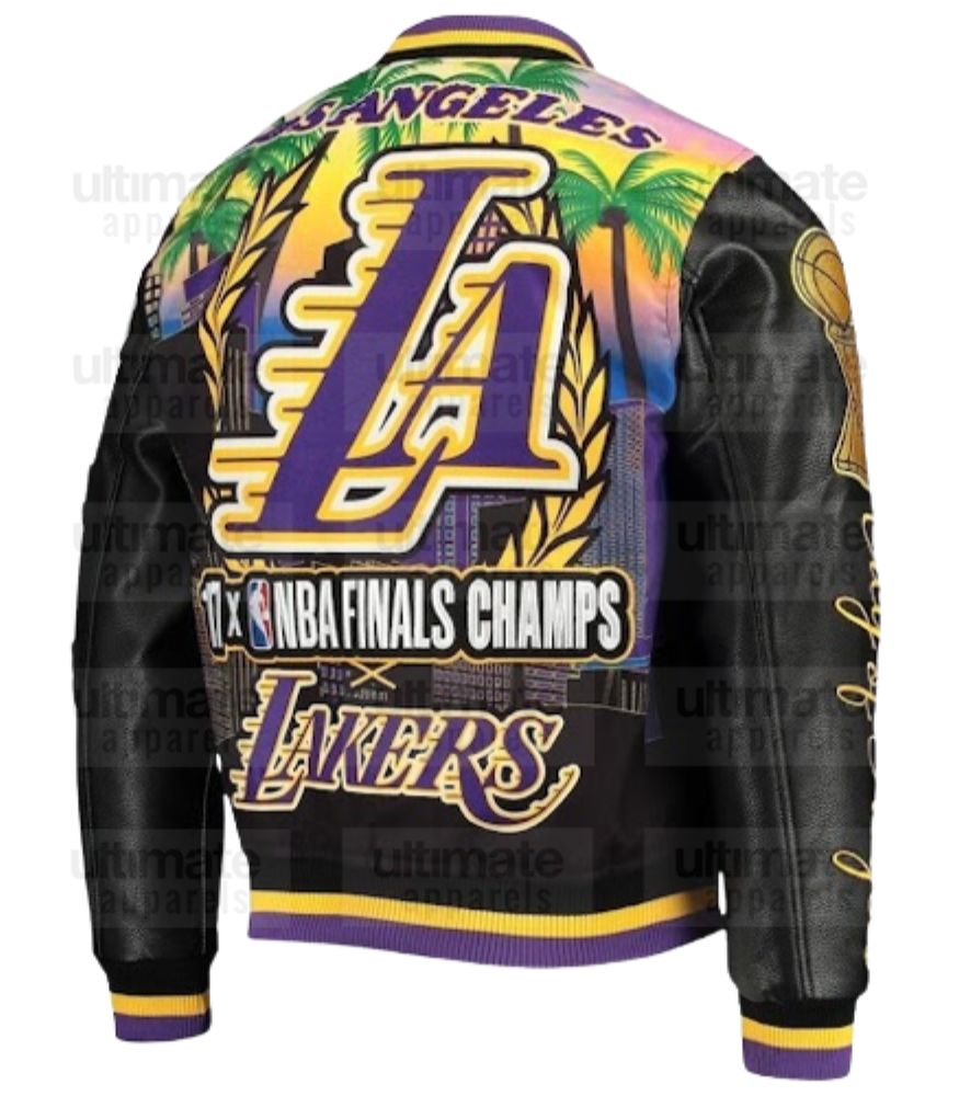 Men's Los Angeles Lakers Remix Palm Trees Black Varsity Jacket