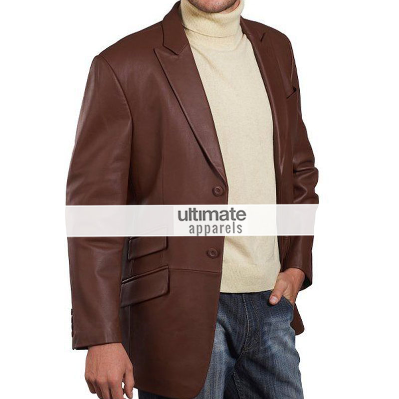 Mens Brown Leather Blazer Jacket Coat