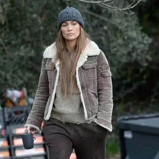 The Mother 2023 Jennifer Lopez (The Mother) Brown Shearling Jacket