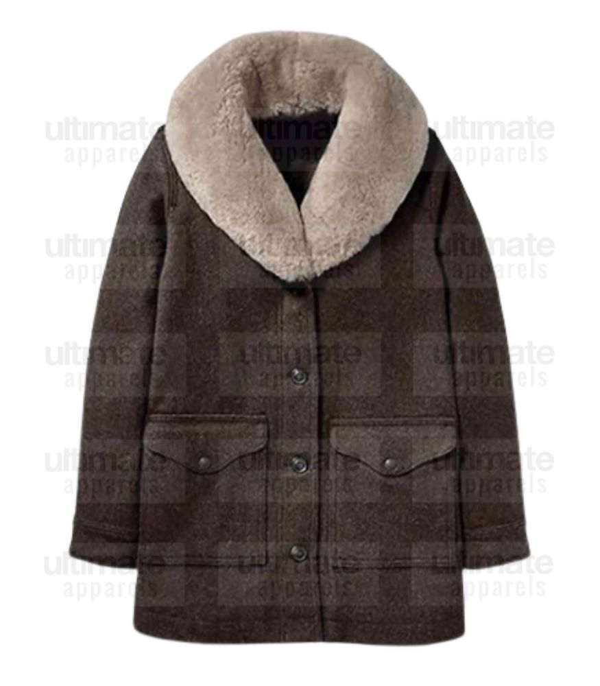 Yellowstone Kelly Reilly (Beth Dutton) Fur Collar Wool Coat