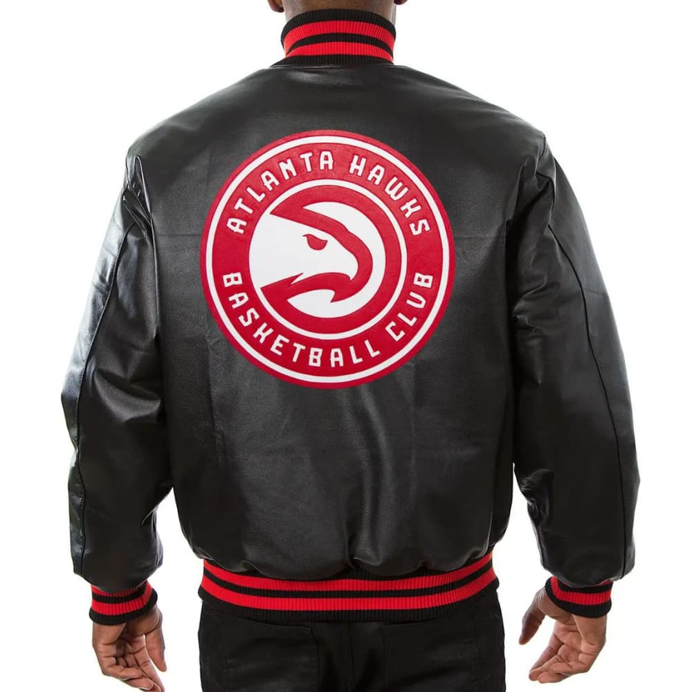 Atlanta Hawks Black Leather Varsity Bomber Jacket