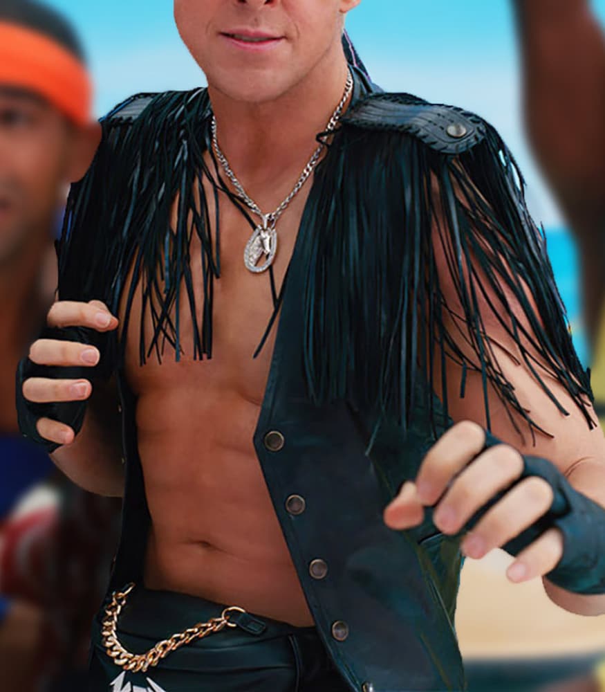 Barbie Ryan Gosling (Ken) Black Fringe Leather Vest