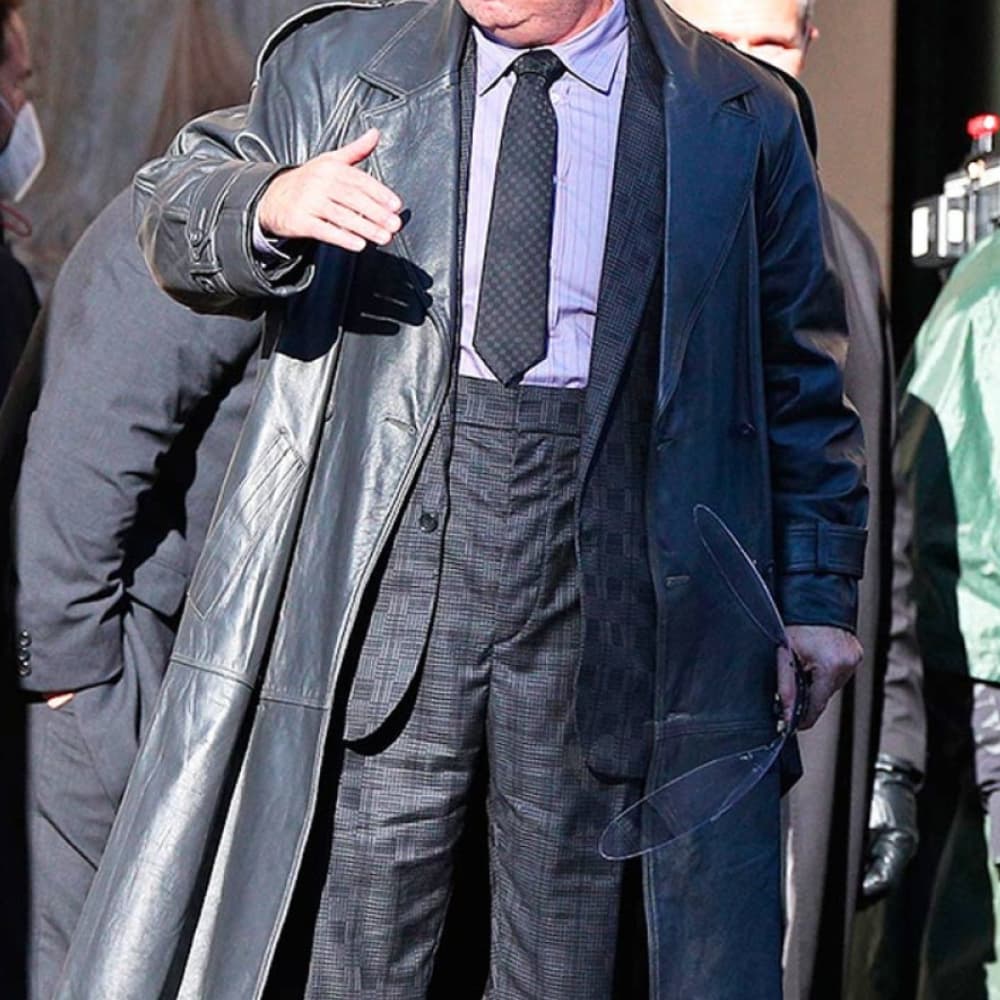 Batman the Penguin Double Breasted Black Leather Coat