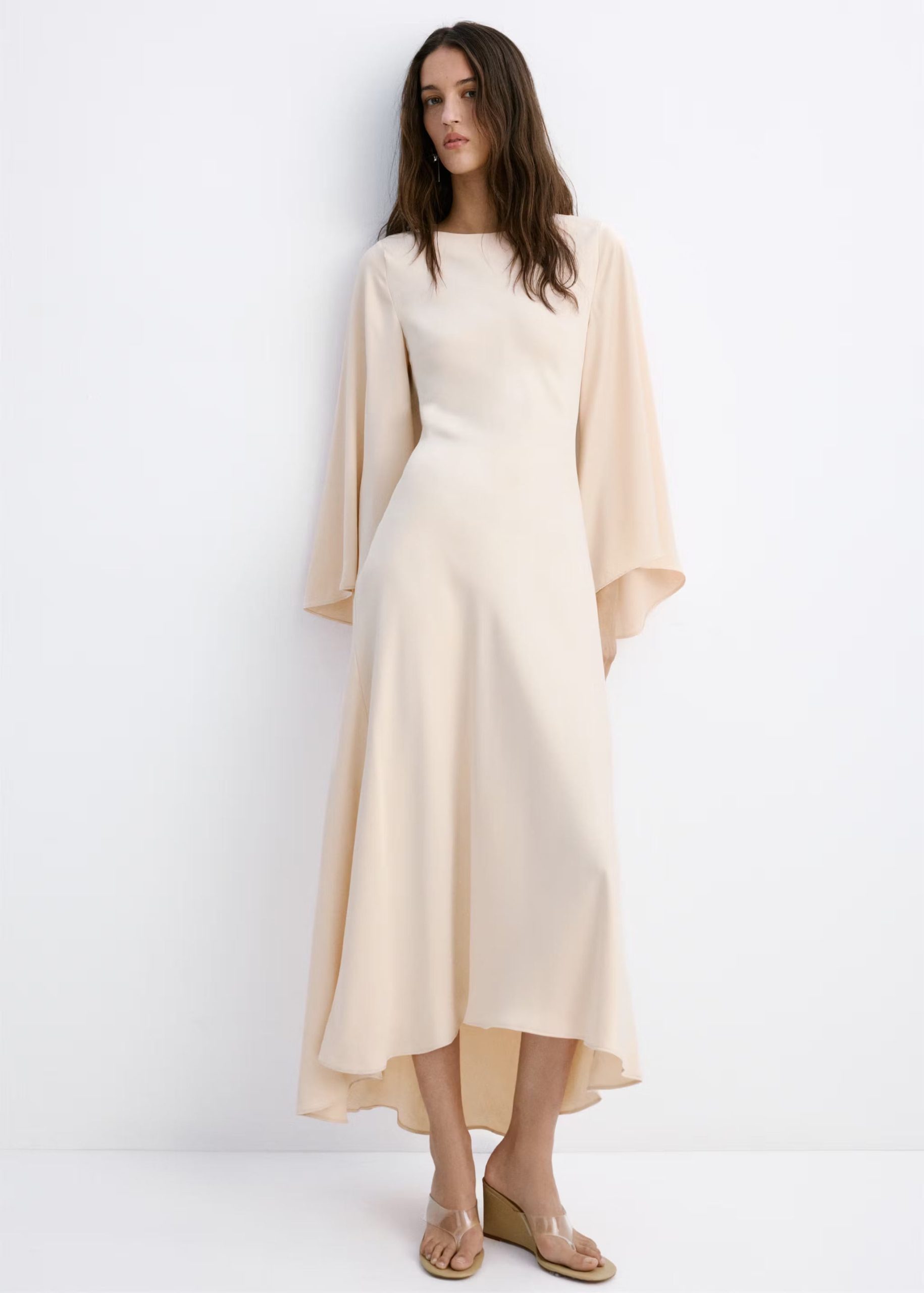 Flared-sleeve satin dress
