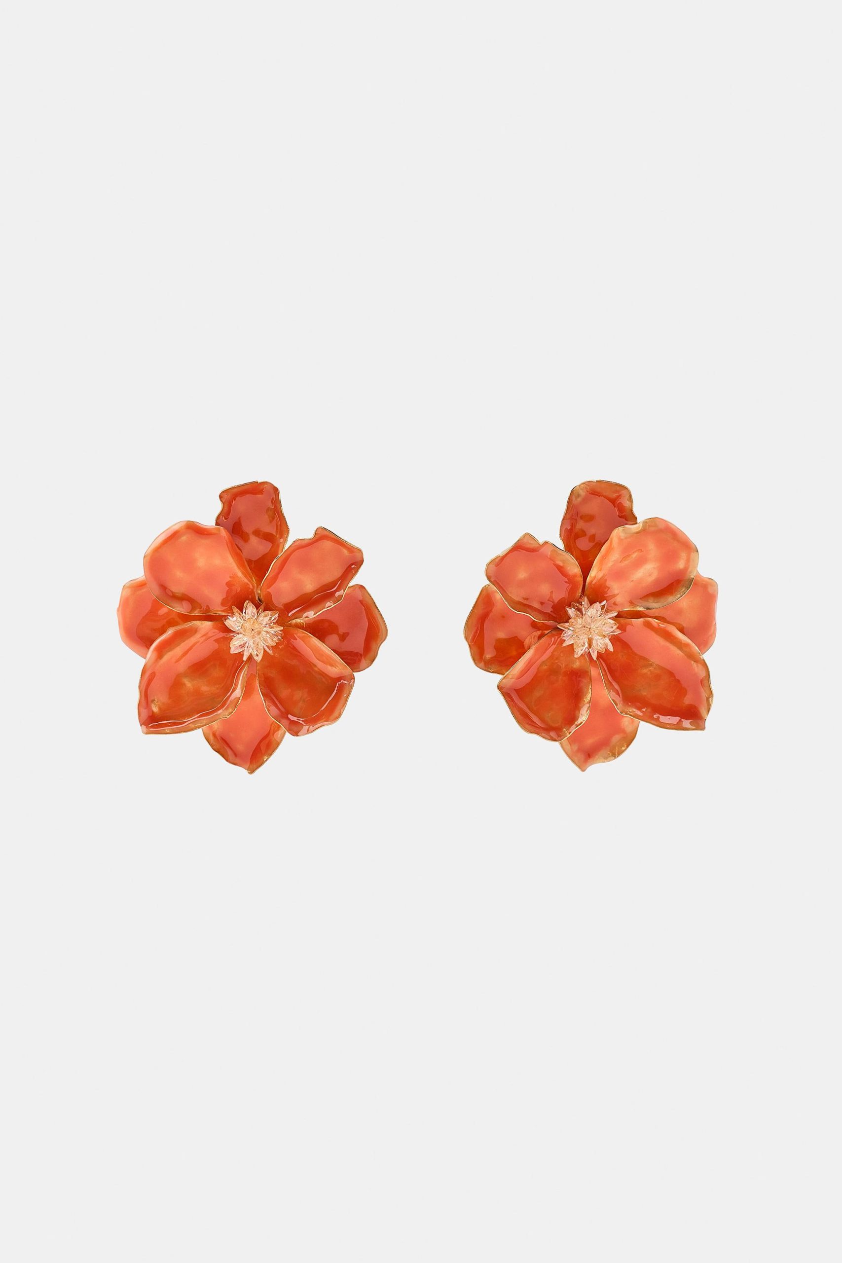 Enameled Metal Flower Earrings