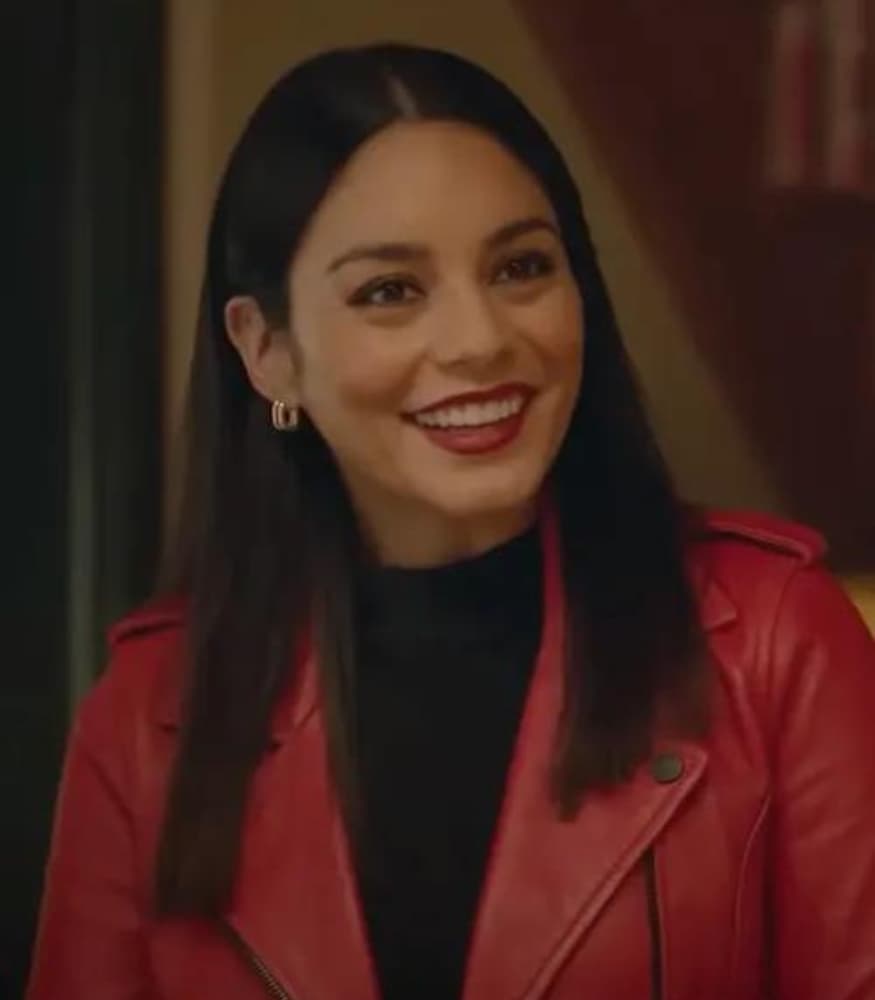 French Girl 2024 Ruby Collins Red Biker Leather Jacket