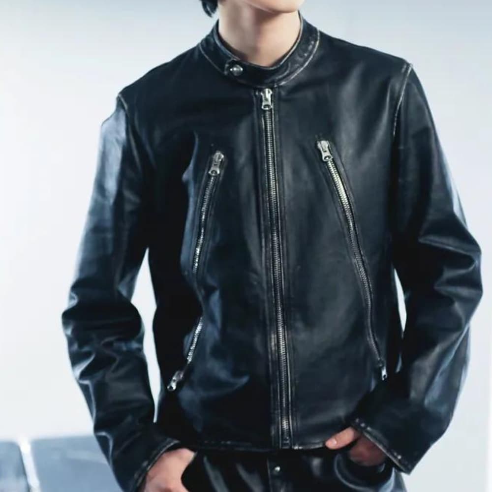 Jimin Black Biker Leather Jacket