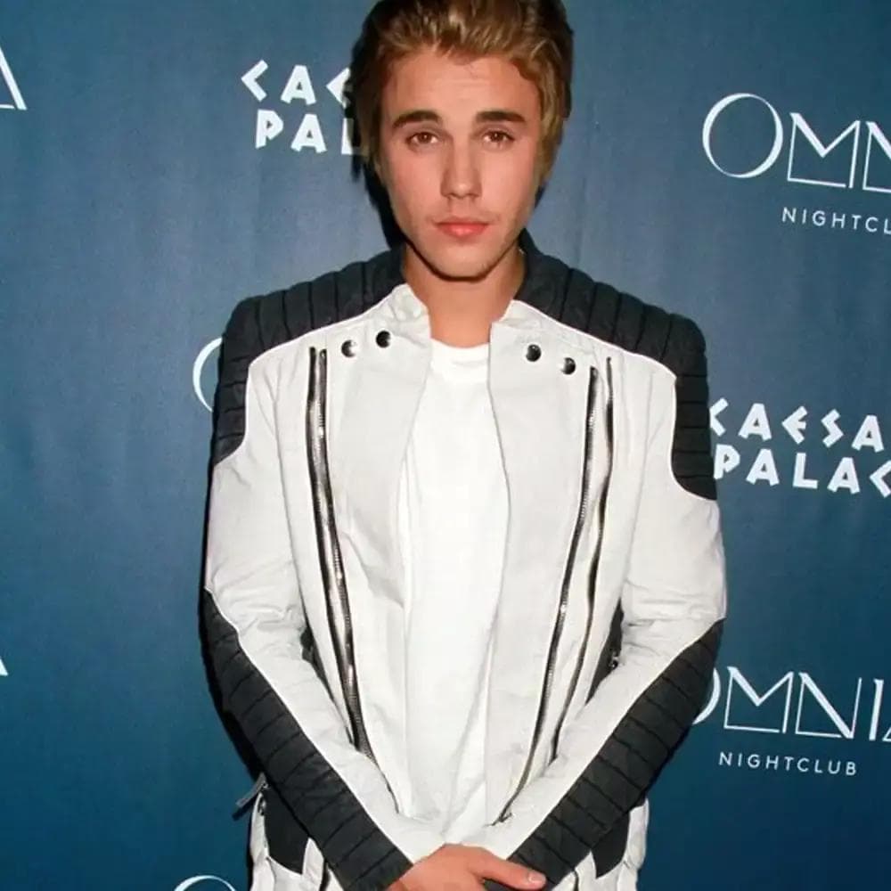 Justin Bieber Omnia Nightclub White Leather Jacket
