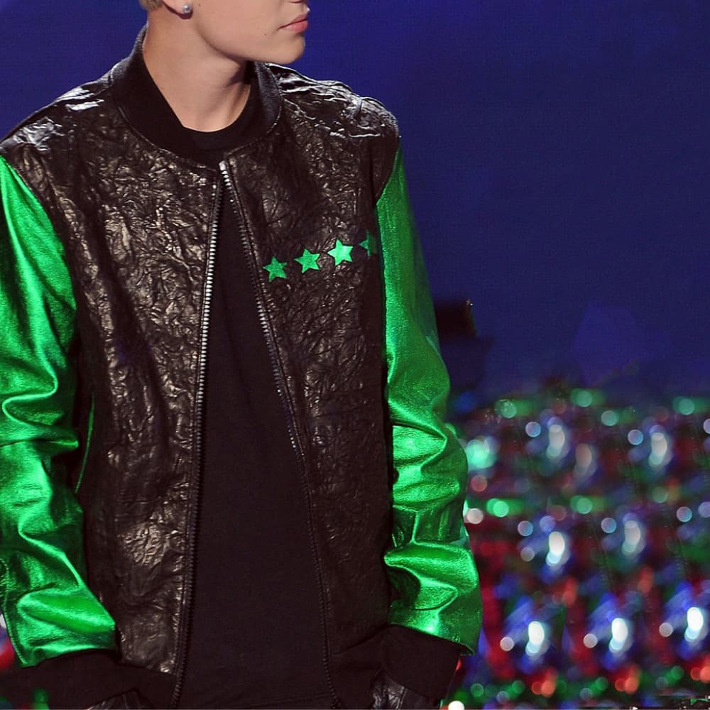 Justin Bieber X Factor Green Bomber Leather Jacket