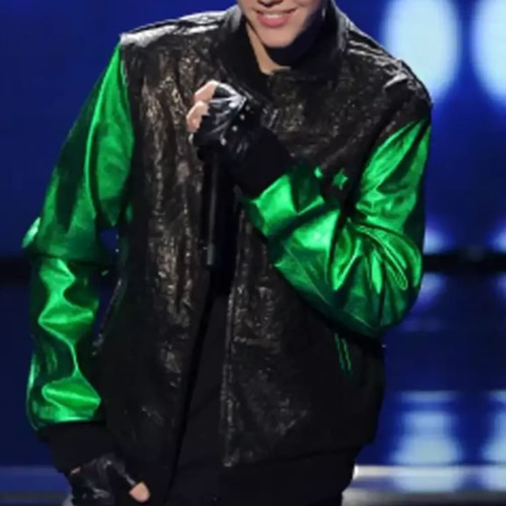 Justin Bieber X Factor Green Bomber Leather Jacket