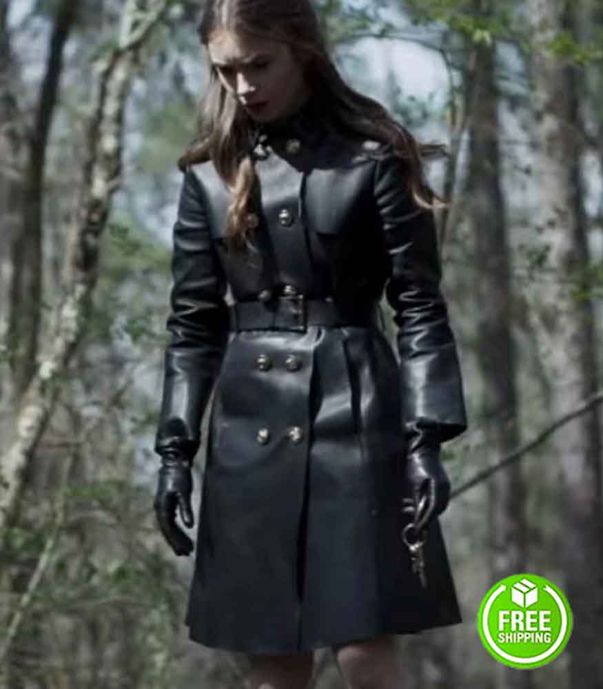 Inheritance Lily Collins Lauren Monroe Black Leather Coat