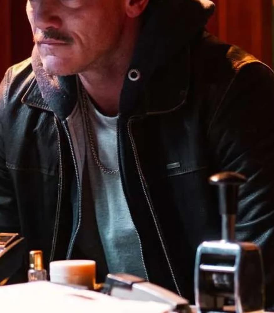 5lbs of Pressure 2024 Luke Evans Brown Leather Jacket