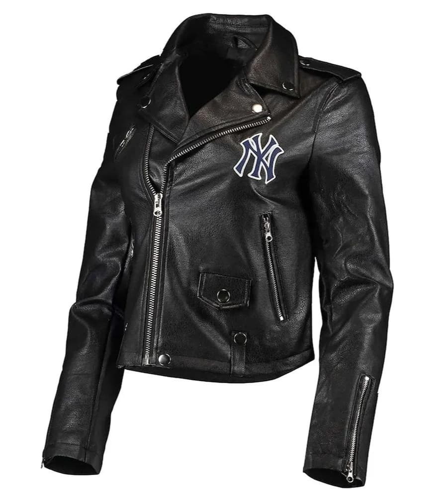 Yankees Biker NY Black Leather Jacket