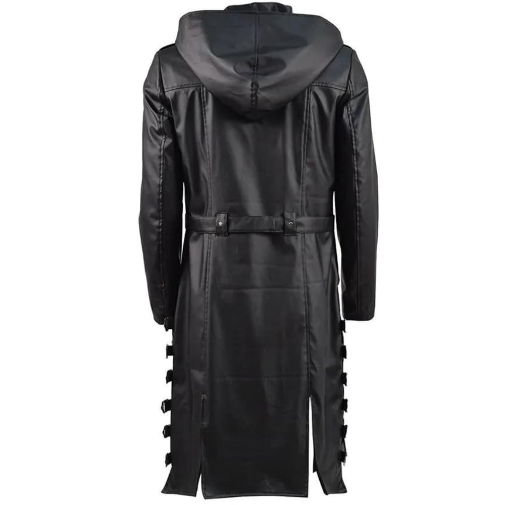PUBG Black Leather Hooded Trench Coat