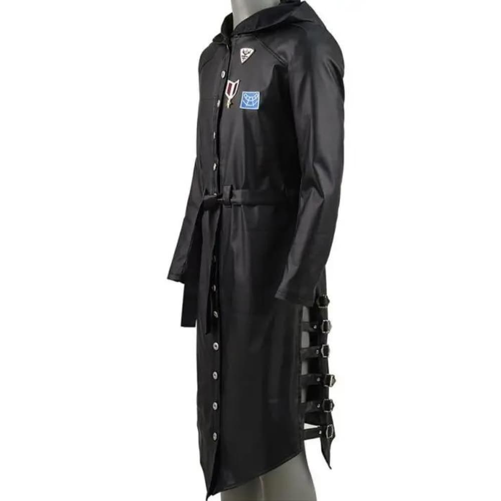PUBG Black Leather Hooded Trench Coat
