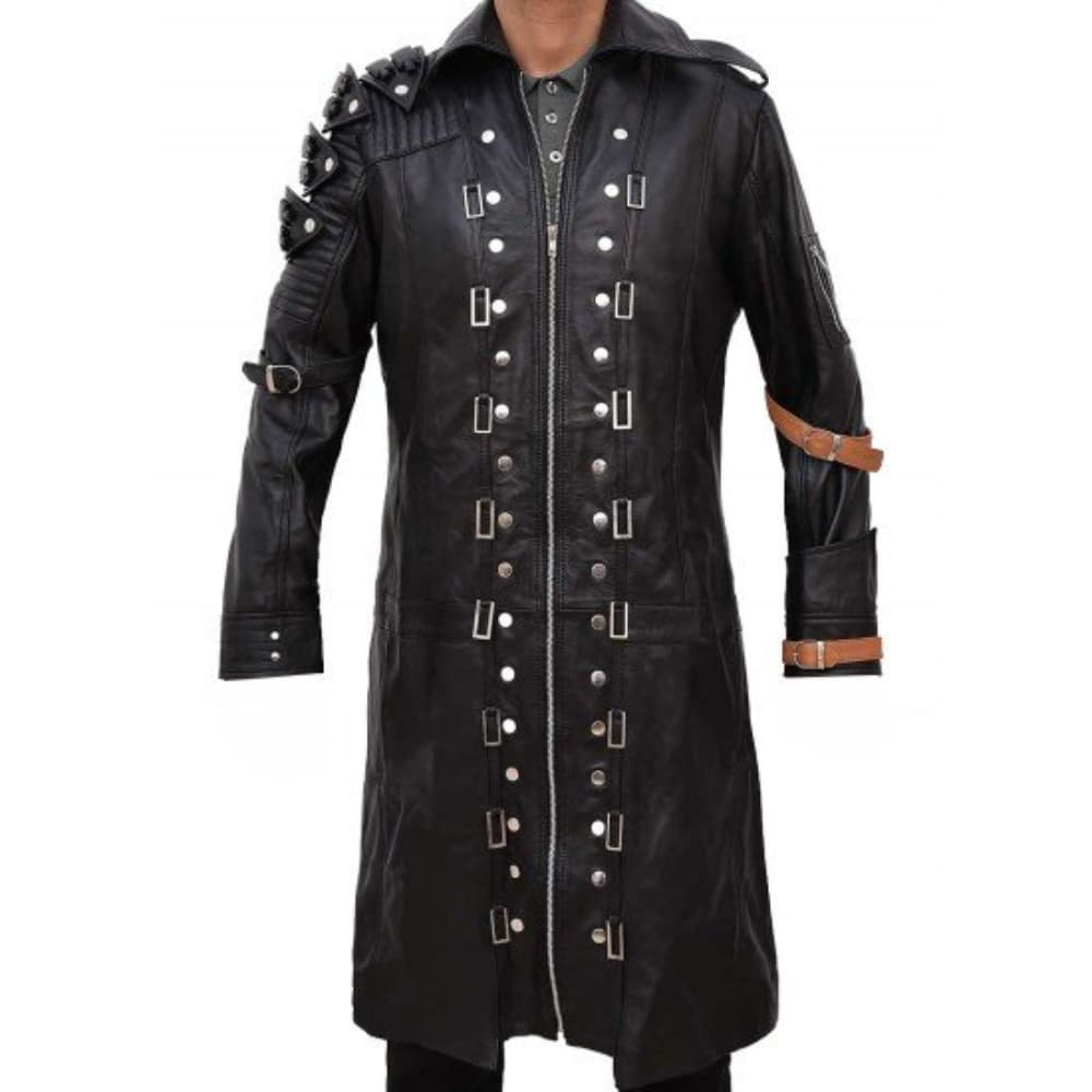PUBG Black Leather Trench Coat