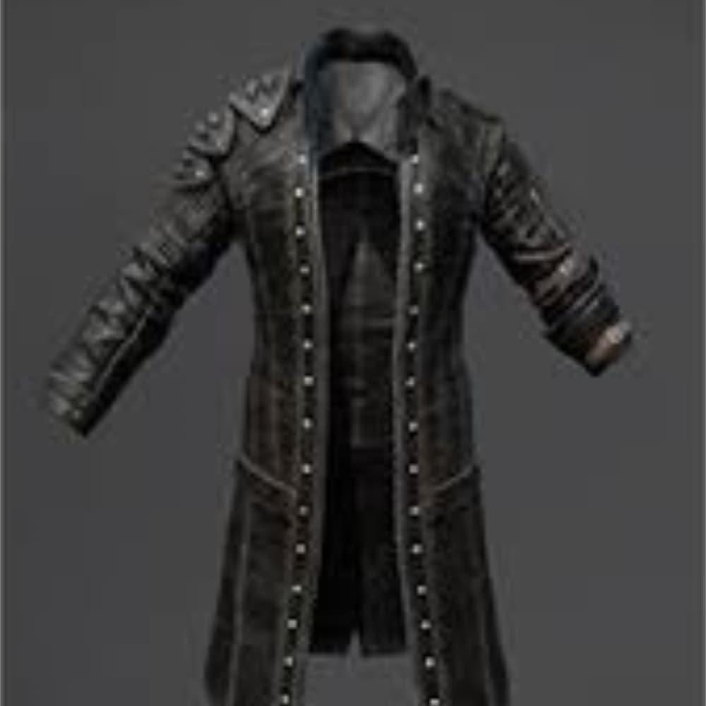PUBG Black Leather Trench Coat