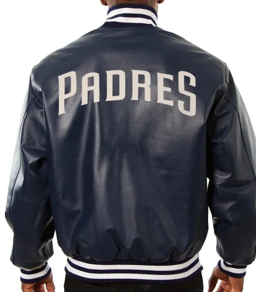 San Diego Padres Navy Blue Varsity Leather Jacket
