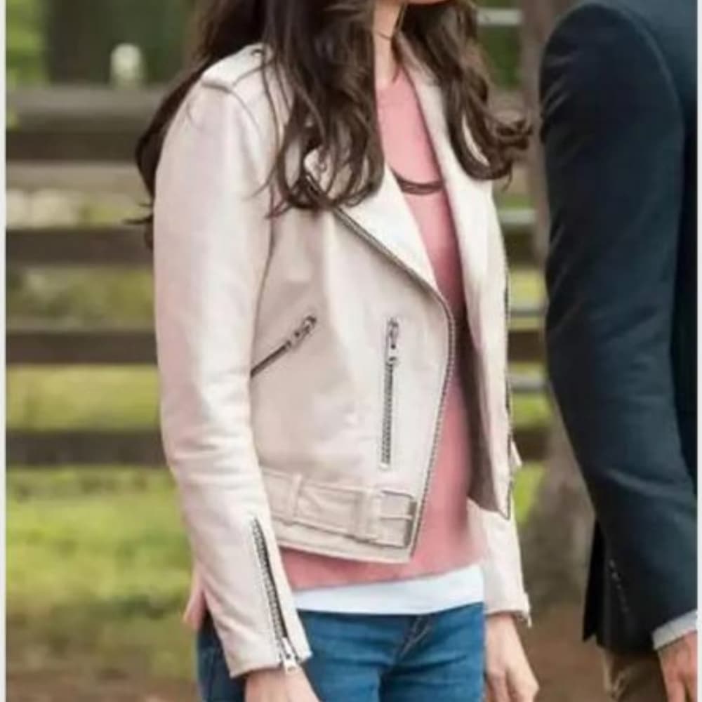 Superman and Lois Elizabeth Tulloch White Biker Leather Jacket