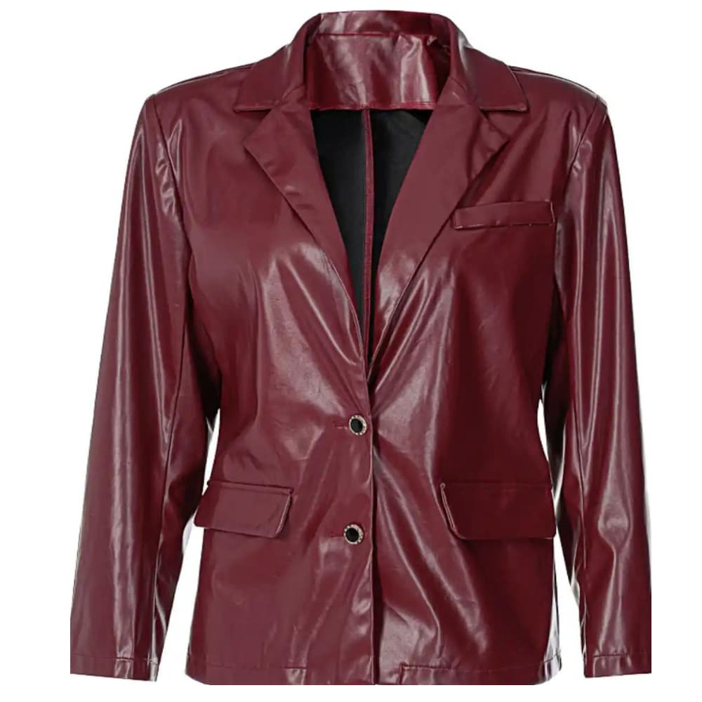 The Blind 2023 Elizabeth Maroon Leather Blazer Jacket
