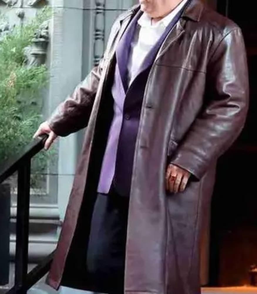 The Penguin 2024 Colin Farrell Brown Leather Trench Coat