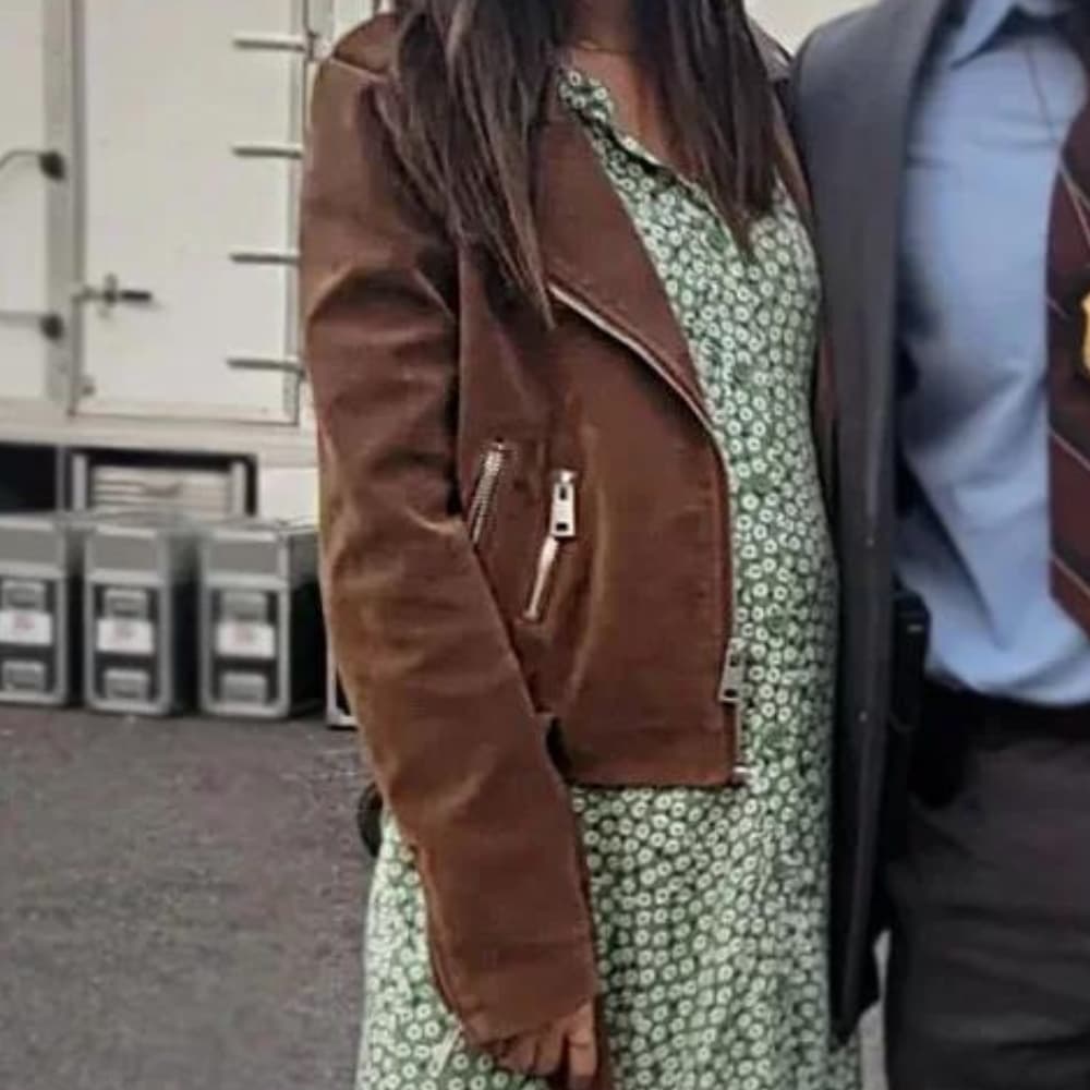 The Tutor 2023 Victoria Justice Brown Biker Jacket