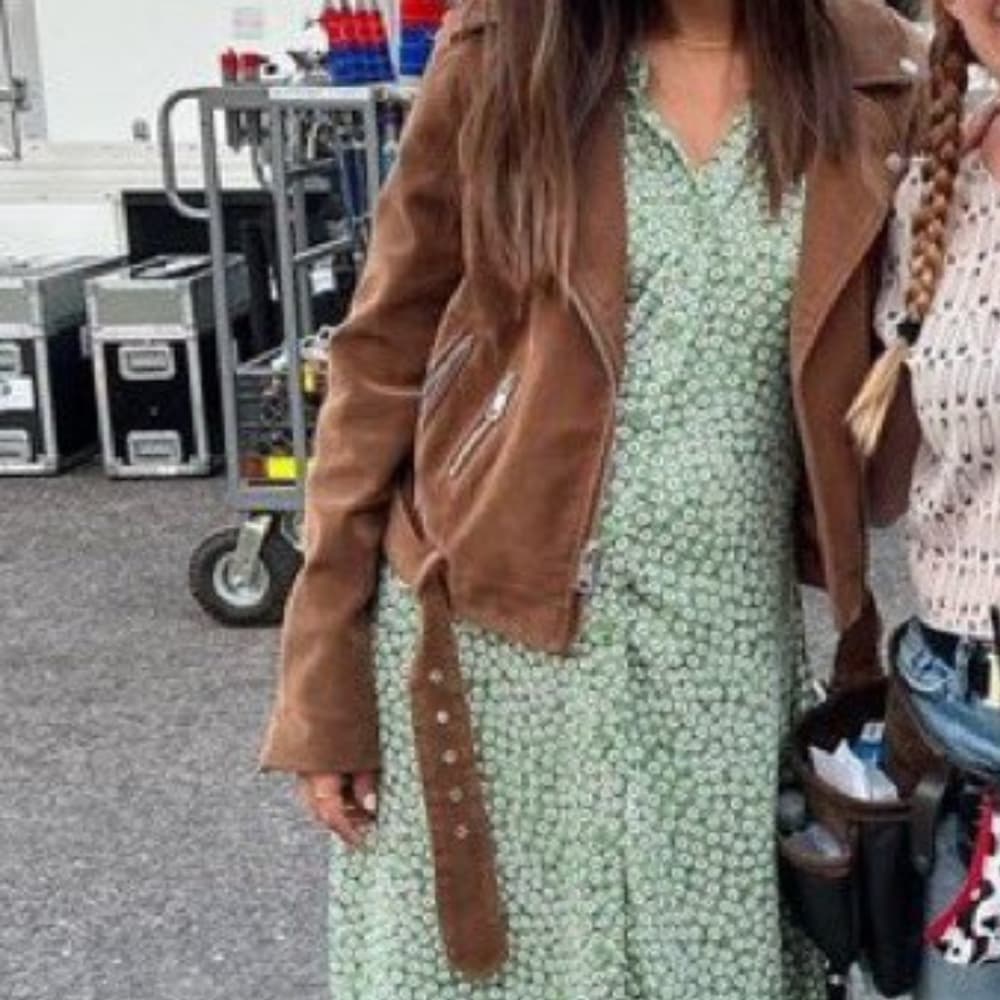 The Tutor 2023 Victoria Justice Brown Biker Jacket