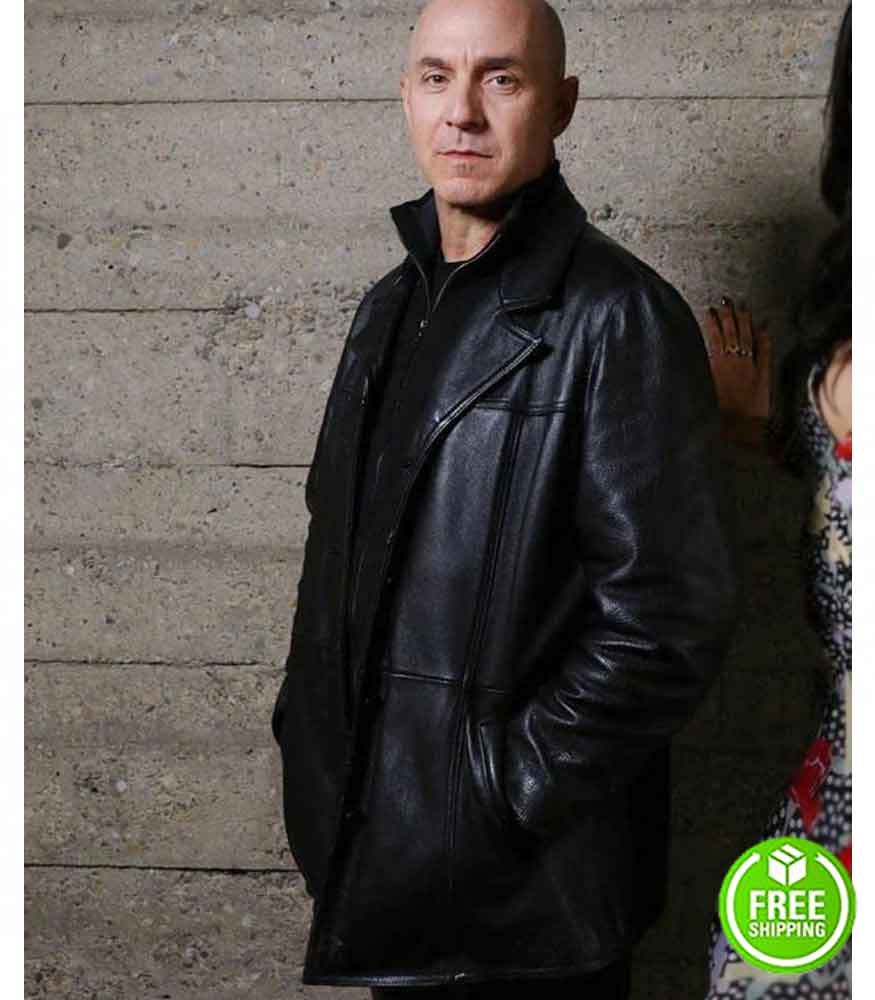 TRIBAL BRIAN MARKINSON (CHUCK BUKE BUKANSKY) BLACK LEATHER COAT