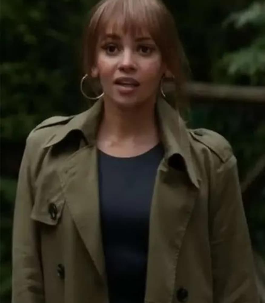 Wild Cards 2024 Vanessa Morgan Green Cotton Trench Coat